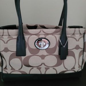 Coach grey and black with silver small tote purse